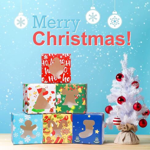 36 Pack Christmas Cookie Boxes with Window 4 x 4 x 3 Inches Christmas Bakery Boxes Treat Boxes Christmas Dessert Boxes Cookie Packaging for Pastries Cupcakes Doughnut Candy Holiday Gift Party Favor in Saudi Arabia
