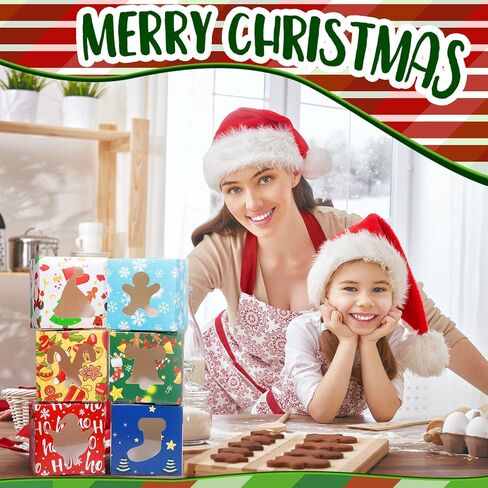 36 Pack Christmas Cookie Boxes with Window 4 x 4 x 3 Inches Christmas Bakery Boxes Treat Boxes Christmas Dessert Boxes Cookie Packaging for Pastries Cupcakes Doughnut Candy Holiday Gift Party Favor in Saudi Arabia