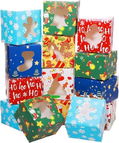 36 Pack Christmas Cookie Boxes with Window 4 x 4 x 3 Inches Christmas Bakery Boxes Treat Boxes Christmas Dessert Boxes Cookie Packaging for Pastries Cupcakes Doughnut Candy Holiday Gift Party Favor in Saudi Arabia