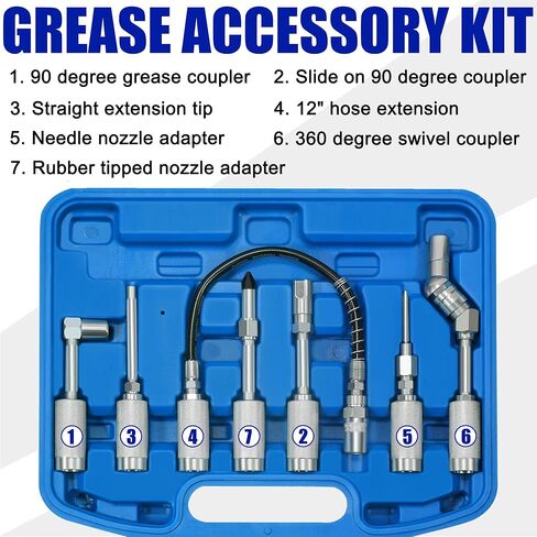 نصائح تركيب مسدسات الشحوم، مجموعة أدوات توصيل مسدس الشحوم المكونة من 7 قطع، مجموعة ملحقات تركيبات الشحوم سريعة التوصيل مع حافظة in Kuwait