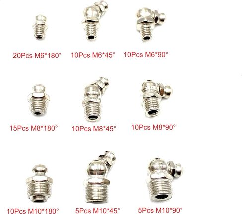 80Pcs Grease Fittings,M6 M8 M10 Grease Zerk Fittings,Straight 45 90 Degree Grease Fitting Kit for Mechanical Component Lubrication in Saudi Arabia