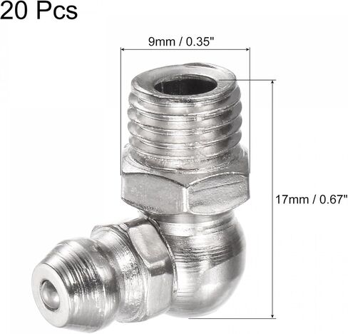 uxcell Nickel-Plated Iron 90 Degree Grease Fitting M6 x 1mm Thread Hydraulic Grease Fitting Accessories, 20Pcs in Saudi Arabia