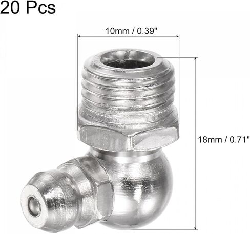uxcell Nickel-Plated Iron 90 Degree Grease Fitting M6 x 1mm Thread Hydraulic Grease Fitting Accessories, 20Pcs in Saudi Arabia