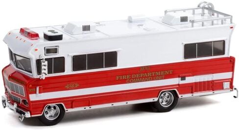 1973 وحدة قيادة إدارة الإطفاء Winnebago Chieftain Joliet، أبيض وأحمر - Greenlight 33220A/48-1/64 مقياس Diecast لعبة سيارة in Kuwait