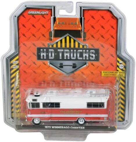 1973 وحدة قيادة إدارة الإطفاء Winnebago Chieftain Joliet، أبيض وأحمر - Greenlight 33220A/48-1/64 مقياس Diecast لعبة سيارة in Kuwait