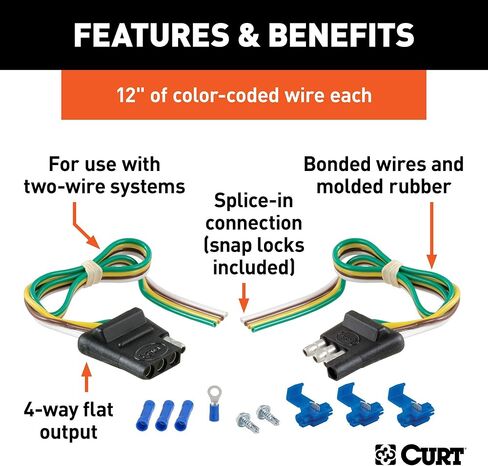 سرج أسلاك المقطورة ذو 4 دبابيس من CURT 58344، أسلاك جانبية للمركبة وجانب المقطورة مقاس 12 بوصة in Kuwait