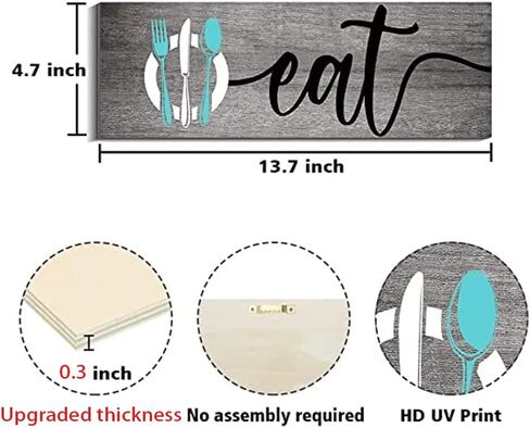 Creoate Teal Kitchen Wall Decor Art، مجموعة من 3 - لوحة خشبية لتناول المشروبات والحب، لوحة فنية جدارية لغرفة الطعام ديكور مزرعة ريفية، هدايا للمنزل in Saudi Arabia