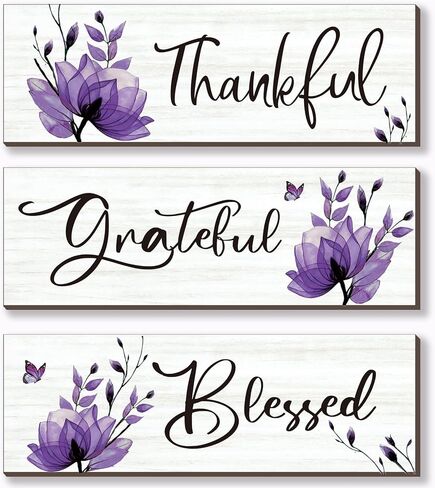 Set of 3 Black Bathroom Decor Black Wall Decor Rustic Elegance Black Decor with Inspirational Words Thankful Grateful Blessed Farmhouse Wooden Sign for Women Kitchen Bedroom (Black 12x4) in Kuwait