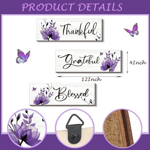 Set of 3 Black Bathroom Decor Black Wall Decor Rustic Elegance Black Decor with Inspirational Words Thankful Grateful Blessed Farmhouse Wooden Sign for Women Kitchen Bedroom (Black 12x4) in Kuwait