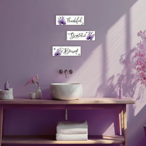 Set of 3 Black Bathroom Decor Black Wall Decor Rustic Elegance Black Decor with Inspirational Words Thankful Grateful Blessed Farmhouse Wooden Sign for Women Kitchen Bedroom (Black 12x4) in Kuwait