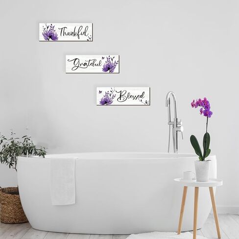 Set of 3 Black Bathroom Decor Black Wall Decor Rustic Elegance Black Decor with Inspirational Words Thankful Grateful Blessed Farmhouse Wooden Sign for Women Kitchen Bedroom (Black 12x4) in Kuwait