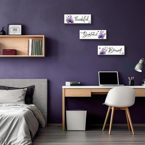 Set of 3 Black Bathroom Decor Black Wall Decor Rustic Elegance Black Decor with Inspirational Words Thankful Grateful Blessed Farmhouse Wooden Sign for Women Kitchen Bedroom (Black 12x4) in Kuwait