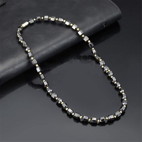 Hematite Necklace Therapy Necklace for Men Women, Precious Gemstone Naturally Reduces Headache Pain - Arthritis in The Neck, Shoulder Head Jewelry with Adjustable Chain and Velvet Pouch in Saudi Arabia