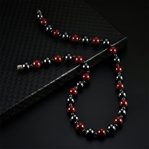 Hematite Necklace Therapy Necklace for Men Women, Precious Gemstone Naturally Reduces Headache Pain - Arthritis in The Neck, Shoulder Head Jewelry with Adjustable Chain and Velvet Pouch in Saudi Arabia