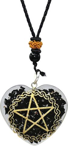 قلادة مذهلة من الأحجار الكريمة على شكل قلب شونغايت أورجونيت على شكل نجمة خماسية للحماية - قلادة أورجون قوية للرجال والنساء والأطفال (الخماسي) in Kuwait