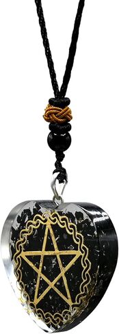 قلادة مذهلة من الأحجار الكريمة على شكل قلب شونغايت أورجونيت على شكل نجمة خماسية للحماية - قلادة أورجون قوية للرجال والنساء والأطفال (الخماسي) in Kuwait