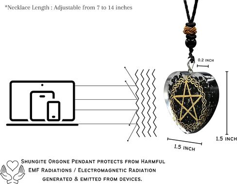 قلادة مذهلة من الأحجار الكريمة على شكل قلب شونغايت أورجونيت على شكل نجمة خماسية للحماية - قلادة أورجون قوية للرجال والنساء والأطفال (الخماسي) in Kuwait