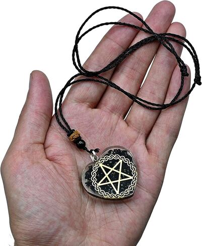 قلادة مذهلة من الأحجار الكريمة على شكل قلب شونغايت أورجونيت على شكل نجمة خماسية للحماية - قلادة أورجون قوية للرجال والنساء والأطفال (الخماسي) in Kuwait