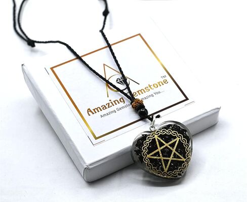 قلادة مذهلة من الأحجار الكريمة على شكل قلب شونغايت أورجونيت على شكل نجمة خماسية للحماية - قلادة أورجون قوية للرجال والنساء والأطفال (الخماسي) in Kuwait