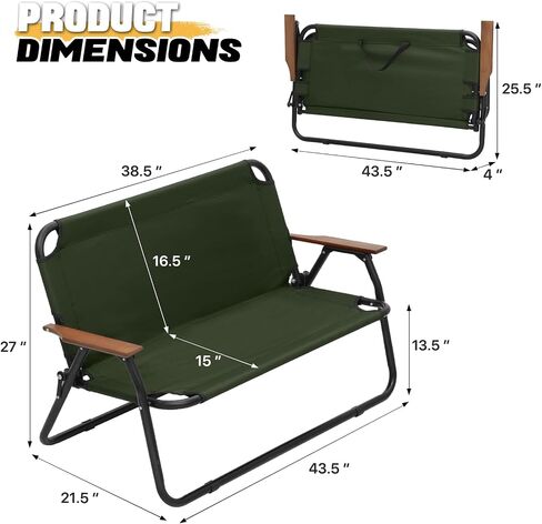 MoNiBloom Folding Double Seat Camping Chair Outdoor Beach Lawn Picnic Hiking Travel Portable Foldable Collapsible 2-Person Camp Loveseat Chair for Adults (Black) in Saudi Arabia