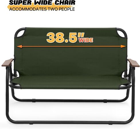 MoNiBloom Folding Double Seat Camping Chair Outdoor Beach Lawn Picnic Hiking Travel Portable Foldable Collapsible 2-Person Camp Loveseat Chair for Adults (Black) in Saudi Arabia