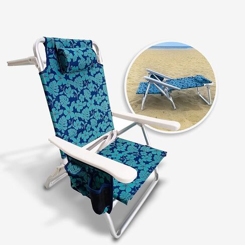 Bliss Hammocks Folding Beach Chair, Backpack Recliner with Canopy, Blue Flower in Kuwait
