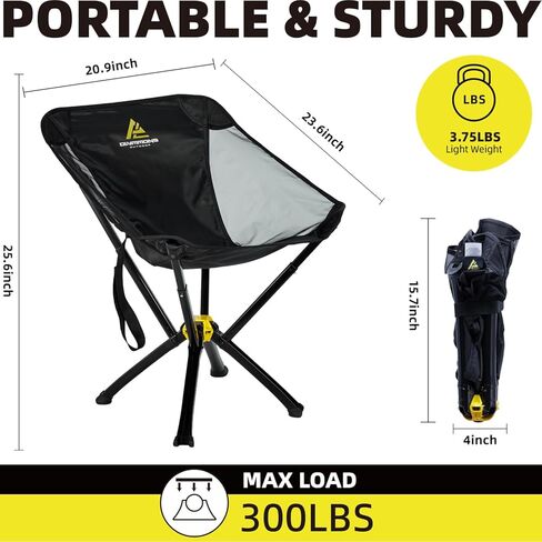 كراسي محمولة قابلة للطي خفيفة الوزن، كرسي قابل للطي، يدعم وزن 300 رطل، كرسي رياضي ممتع للرياضات الخارجية، الصيد، التخييم، الظهر، المشي لمسافات طويلة، الشاطئ، إعداد سريع (أسود) in Kuwait