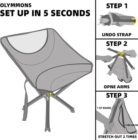 كراسي محمولة قابلة للطي خفيفة الوزن، كرسي قابل للطي، يدعم وزن 300 رطل، كرسي رياضي ممتع للرياضات الخارجية، الصيد، التخييم، الظهر، المشي لمسافات طويلة، الشاطئ، إعداد سريع (أسود) in Kuwait