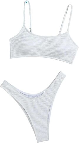 SweatyRocks Women's 2 Piece Swimsuits Spaghetti Strap High Cut Ribbed Bikini Sets Thong Bathing Suits in Saudi Arabia