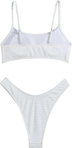 SweatyRocks Women's 2 Piece Swimsuits Spaghetti Strap High Cut Ribbed Bikini Sets Thong Bathing Suits in Saudi Arabia
