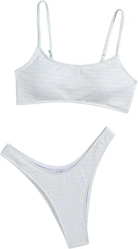 SweatyRocks Women's 2 Piece Swimsuits Spaghetti Strap High Cut Ribbed Bikini Sets Thong Bathing Suits in Saudi Arabia