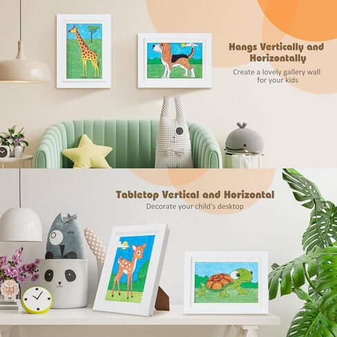 إطاران فنيان للأطفال - إطارات عمل فنية للأطفال مقاس 8.5X11 قابلة للتغيير تحمل الحد الأقصى. 150 قطعة، إطارات تخزين أمامية مفتوحة رائعة للصور ثلاثية الأبعاد، أعمال فنية مقاس A4، رسم للأطفال، فن معلق (أسود) in Kuwait