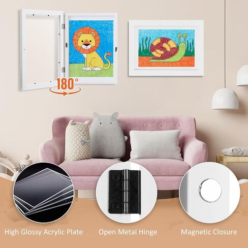 إطاران فنيان للأطفال - إطارات عمل فنية للأطفال مقاس 8.5X11 قابلة للتغيير تحمل الحد الأقصى. 150 قطعة، إطارات تخزين أمامية مفتوحة رائعة للصور ثلاثية الأبعاد، أعمال فنية مقاس A4، رسم للأطفال، فن معلق (أسود) in Kuwait