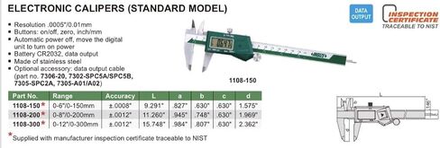 INSIZE 1108-200CAL Electronic Caliper with ISO17025 Long Form Calibration Certificate, 0-8" in Saudi Arabia