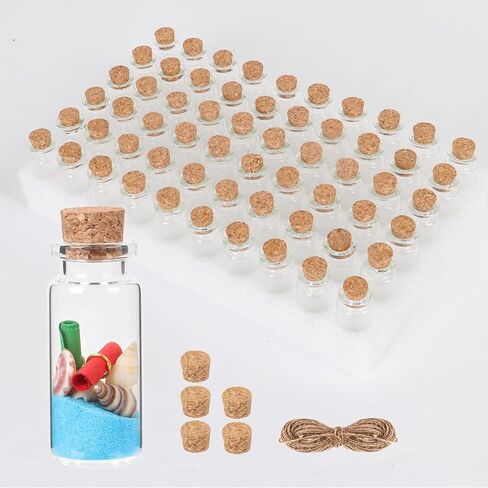 زجاجات زجاجية صغيرة سعة 10 مل مع فلين، 60 عبوة زجاجات صغيرة مع سدادات فلين وخيوط إضافية، قوارير صغيرة بأغطية، زجاجات زجاجية صغيرة، زجاجات جرعة صغيرة، رسالة في زجاجة للحفلات ذات الطابع الخاص in Kuwait