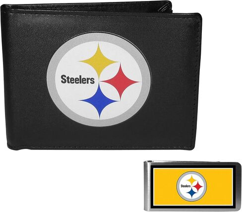محفظة Siskiyou Sports NFL Pittsburgh Steelers ثنائية الطي ومشبك نقود ملون، أسود، مقاس واحد، FBIL160LMP in Saudi Arabia