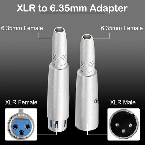 XLR 3 دبوس ذكر إلى 1/4 بوصة 6.35 مم أنثى محول مقبس موصل الصوت TRS جاك، XLR أنثى إلى 6.35 مم أنثى ميكروفون خلاط محول ستيريو، فضي، 4 قطع in Saudi Arabia