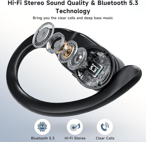 Wireless Earbuds Bluetooth Headphones 120H Playback LED Display Deep Bass Sport Ear buds with Earhooks Waterproof in Ear Earphone for iPhone Samsung Android Cell Phones Work Game TV PC Laptop Computer in Kuwait