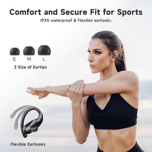 Wireless Earbuds Bluetooth Headphones 120H Playback LED Display Deep Bass Sport Ear buds with Earhooks Waterproof in Ear Earphone for iPhone Samsung Android Cell Phones Work Game TV PC Laptop Computer in Kuwait