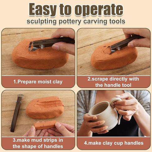 2pcs Pottery Clay Sculpting Tools, Pottery Cup Handle Shape Trimming Tool Mug Handle Clay Cutters Clay Extruder Tool Sculpture Scraper Pottery Carving Tool for Cup Making Ceramic Modeling Craft in Saudi Arabia