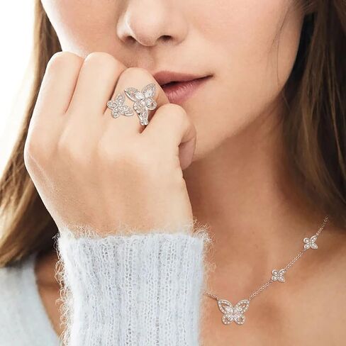 مجوهرات الفراشة من إليكوين للنساء، طقم قلادة/أقراط/خاتم/سوار مطلي بالفضة على شكل فراشات زركونيا مكعبة لمحبي الفراشات in Kuwait