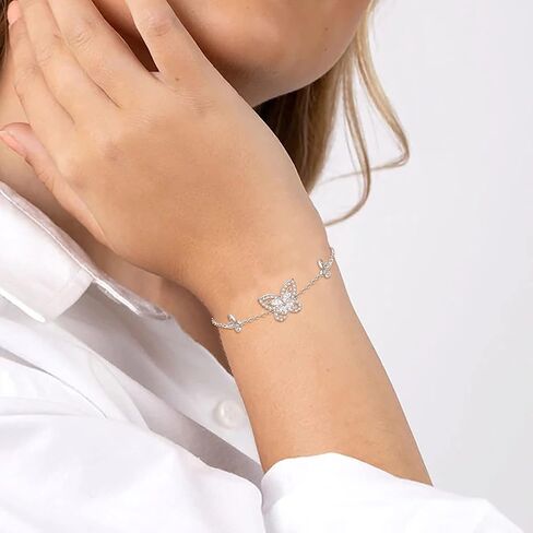 مجوهرات الفراشة من إليكوين للنساء، طقم قلادة/أقراط/خاتم/سوار مطلي بالفضة على شكل فراشات زركونيا مكعبة لمحبي الفراشات in Kuwait