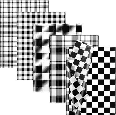 100 Sheets 20 * 14 Inches Black White Buffalo Plaid Tissue Paper, 5 Patterns, Gingham Checkered Tissue Paper for Gift Wrapping for Birthday Christmas Halloween Racing Car Party DIY Craft in Saudi Arabia