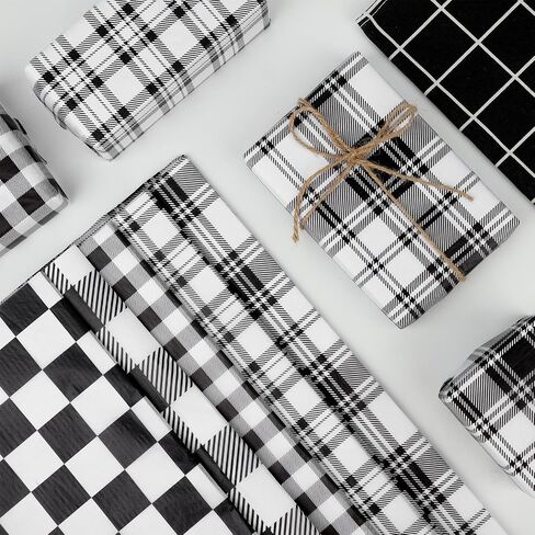 100 Sheets 20 * 14 Inches Black White Buffalo Plaid Tissue Paper, 5 Patterns, Gingham Checkered Tissue Paper for Gift Wrapping for Birthday Christmas Halloween Racing Car Party DIY Craft in Saudi Arabia