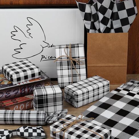 100 Sheets 20 * 14 Inches Black White Buffalo Plaid Tissue Paper, 5 Patterns, Gingham Checkered Tissue Paper for Gift Wrapping for Birthday Christmas Halloween Racing Car Party DIY Craft in Saudi Arabia