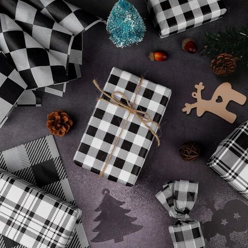 100 Sheets 20 * 14 Inches Black White Buffalo Plaid Tissue Paper, 5 Patterns, Gingham Checkered Tissue Paper for Gift Wrapping for Birthday Christmas Halloween Racing Car Party DIY Craft in Saudi Arabia