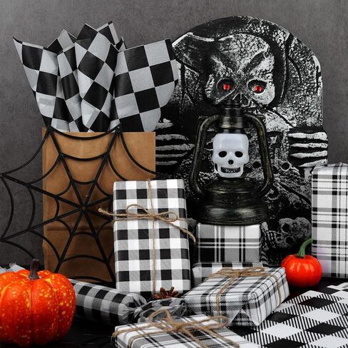 100 Sheets 20 * 14 Inches Black White Buffalo Plaid Tissue Paper, 5 Patterns, Gingham Checkered Tissue Paper for Gift Wrapping for Birthday Christmas Halloween Racing Car Party DIY Craft in Saudi Arabia