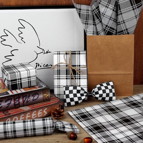 100 Sheets 20 * 14 Inches Black White Buffalo Plaid Tissue Paper, 5 Patterns, Gingham Checkered Tissue Paper for Gift Wrapping for Birthday Christmas Halloween Racing Car Party DIY Craft in Saudi Arabia