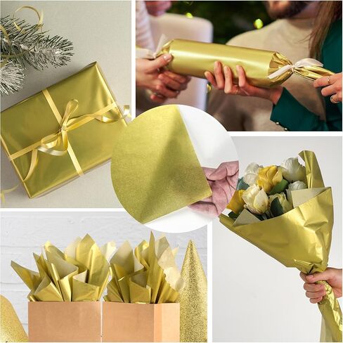 ASOEMERZ 500 Sheets Metallic Gold Tissue Paper - 20" x 20" Gift Wrapping Paper for Birthday Mother's Day Party Gift Bags Decoration in Kuwait