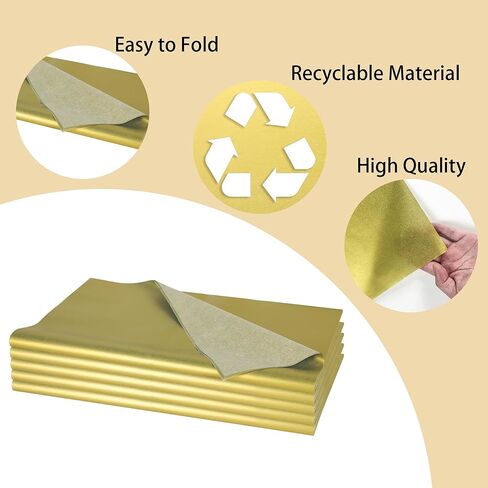 ASOEMERZ 500 Sheets Metallic Gold Tissue Paper - 20" x 20" Gift Wrapping Paper for Birthday Mother's Day Party Gift Bags Decoration in Kuwait